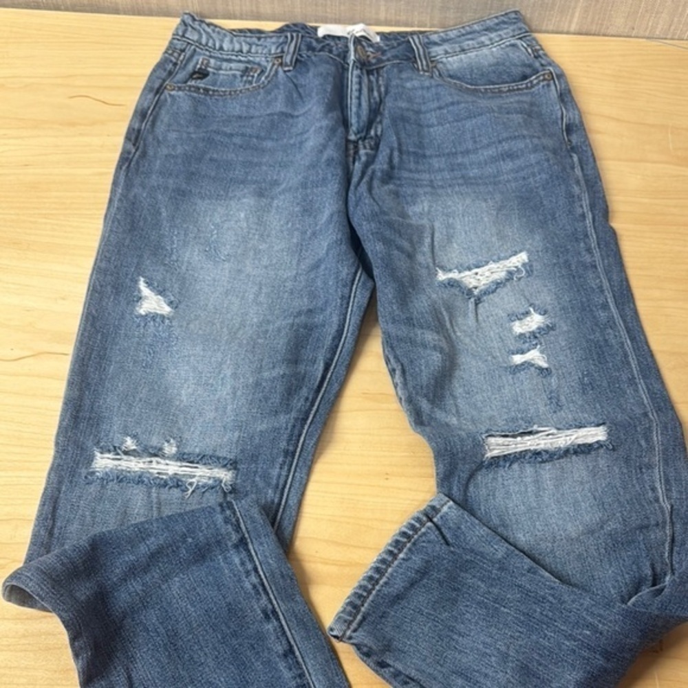 KanCan distressed denim cotton straight leg mid‎ rise jeans, size 3/25